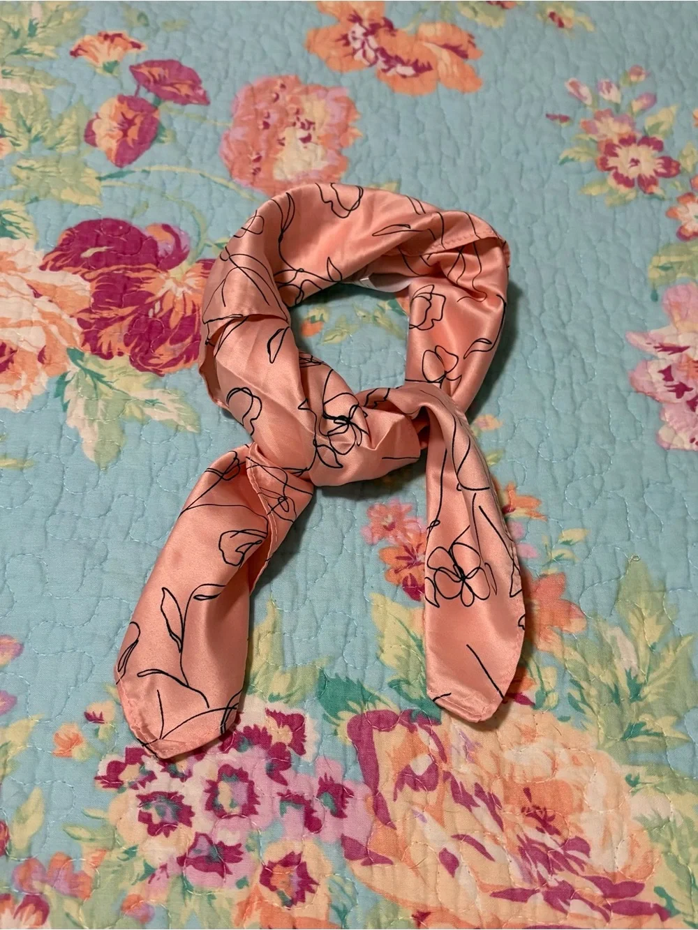 Silky Pink Floral Print Neck Scarf